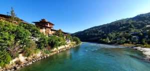 Punakha dzong view from traditional bridge